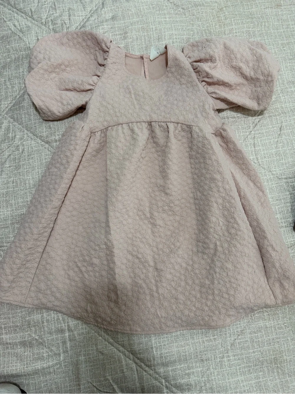 H&M Puff Sleeve Textured Dress - Light Blush